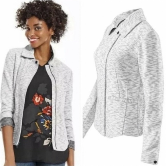 CAbi 5102 Neo Gray Heathered Full Zip Moto Jacket Front Pockets Size Medium - Picture 1 of 16